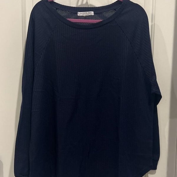 Chic Soul Women's 1XL Navy Blue Waffle Knit Long Sleeve Scoop Neck Shirt