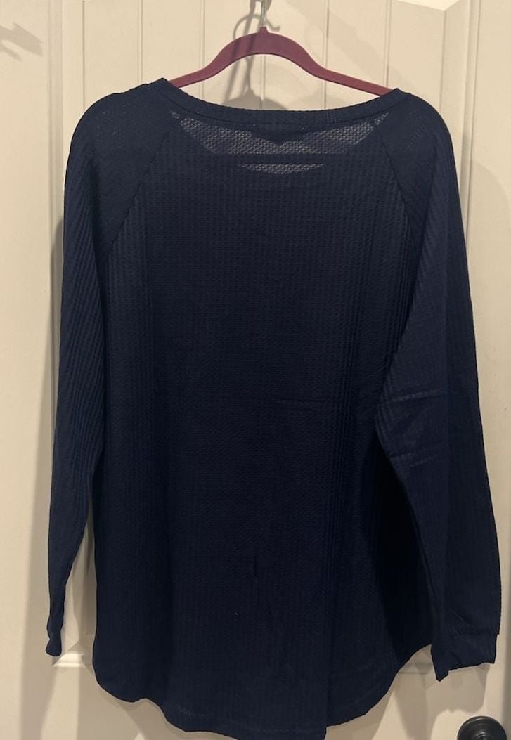 Chic Soul Women's 1XL Navy Blue Waffle Knit Long Sleeve Scoop Neck Shirt 7