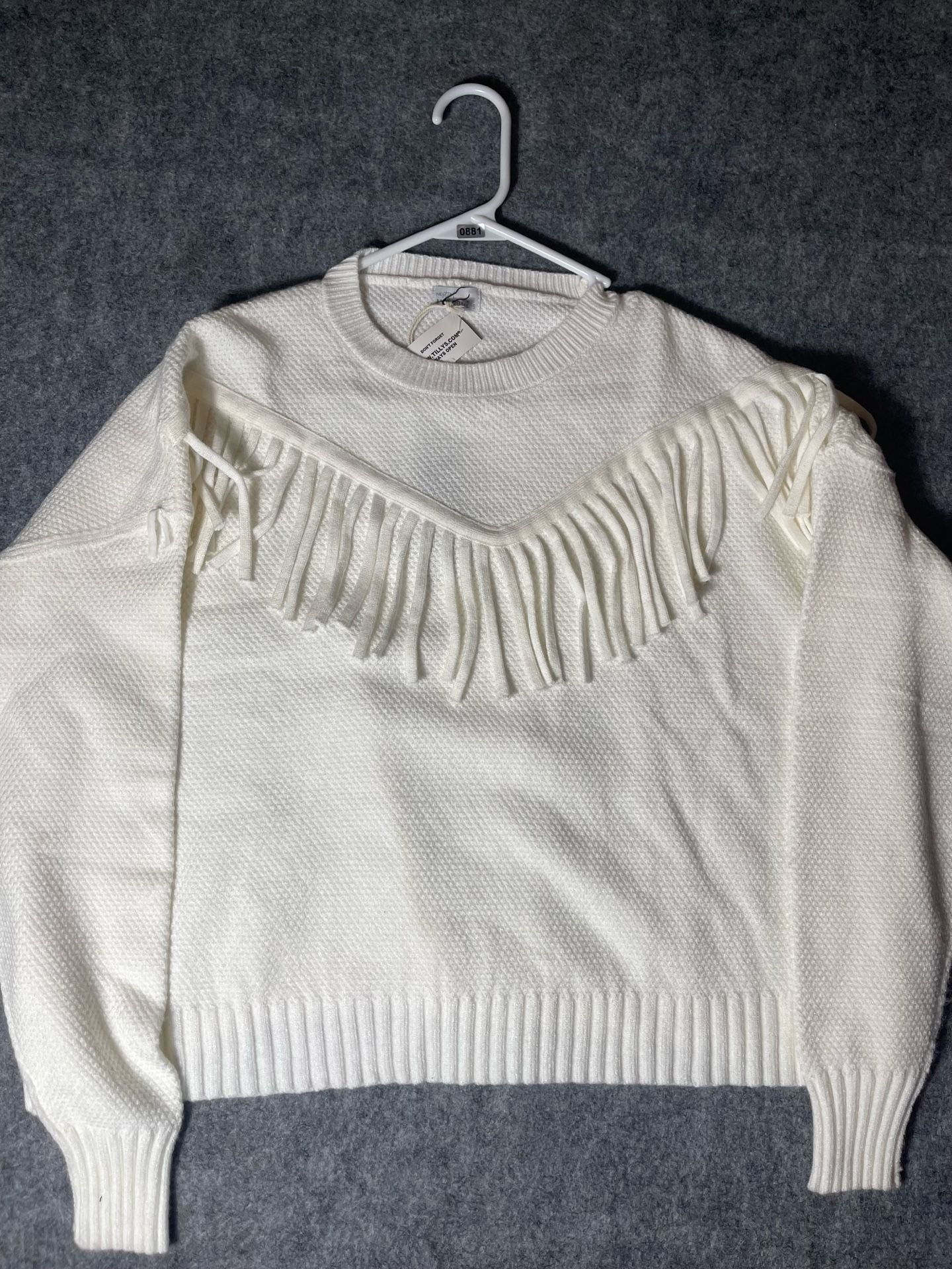 West of Melrose Womens Small Cream Fringe Crew Neck Sweater New With Tags 2