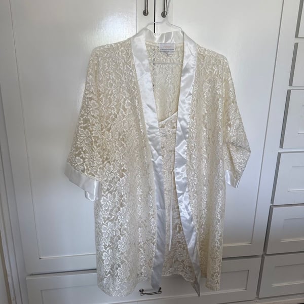 Alexandra Nicole Ivory Lace Robe and Nightgown Set