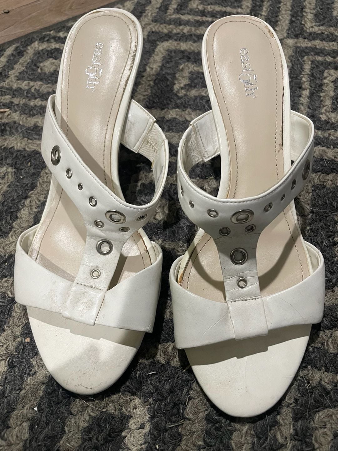 East 5th White Grommet Studded T-Strap Heeled Sandals 2