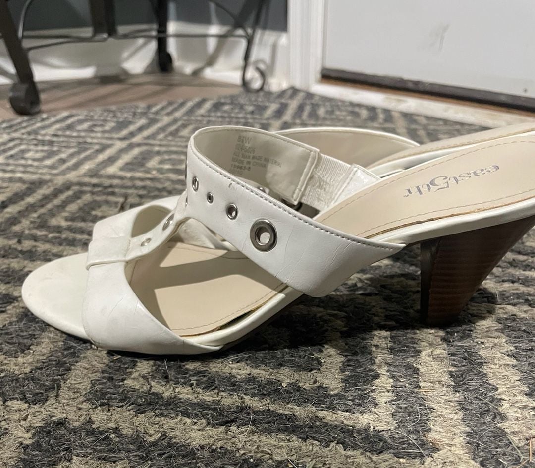 East 5th White Grommet Studded T-Strap Heeled Sandals 3