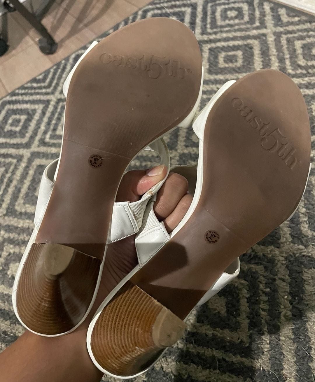East 5th White Grommet Studded T-Strap Heeled Sandals 5