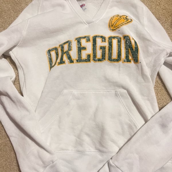 Vintage Oregon Ducks White Hoodie Pullover Sweatshirt