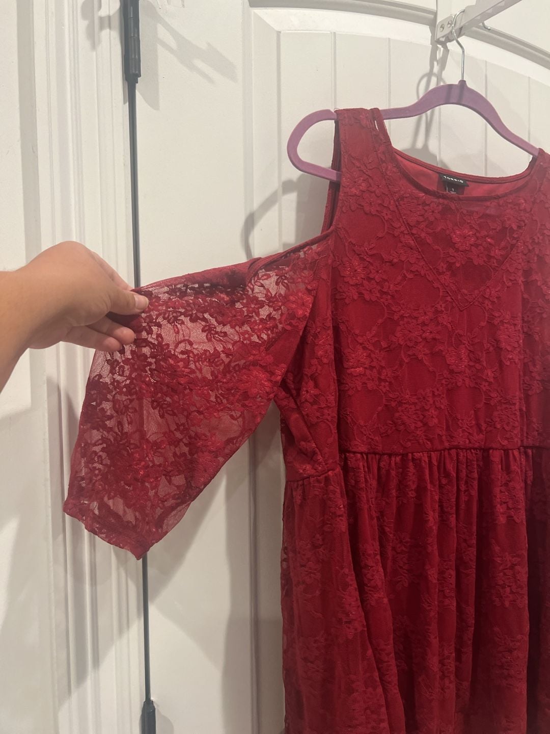 Torrid Red Stretch Lace Cold Shoulder Babydoll Blouse Size 1 3