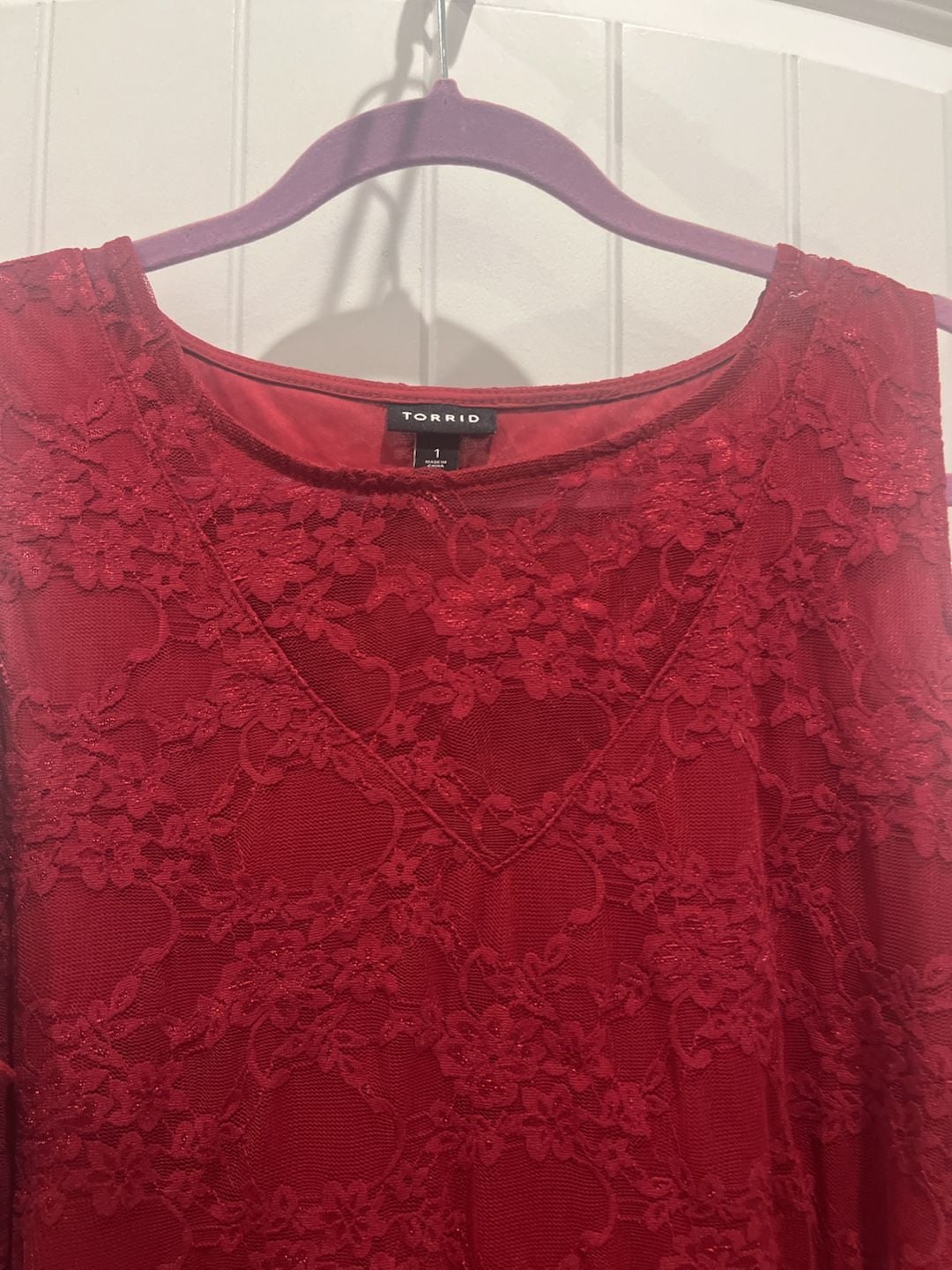 Torrid Red Stretch Lace Cold Shoulder Babydoll Blouse Size 1 6