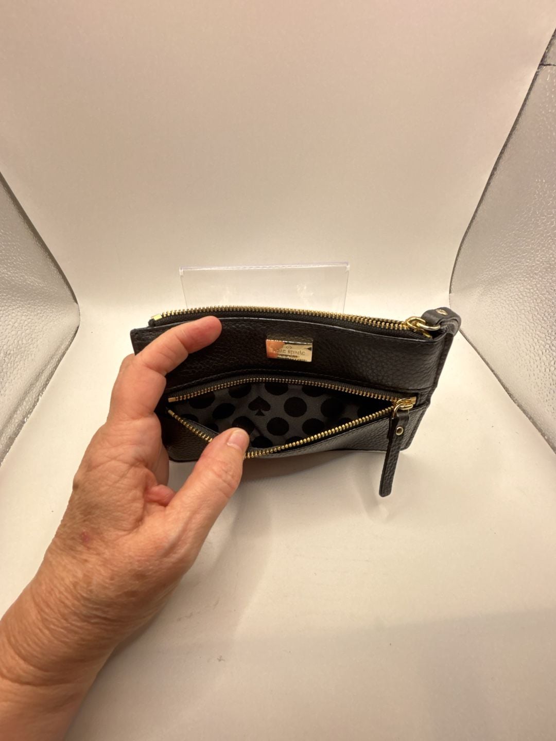 Kate Spade Black Pebbled Leather Zip Wristlet Wallet with Front Pocket 6