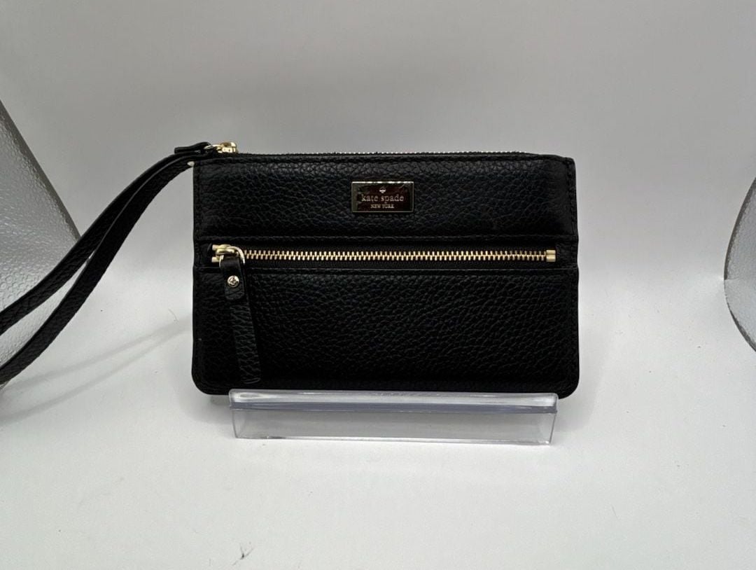 Kate Spade Black Pebbled Leather Zip Wristlet Wallet with Front Pocket 2