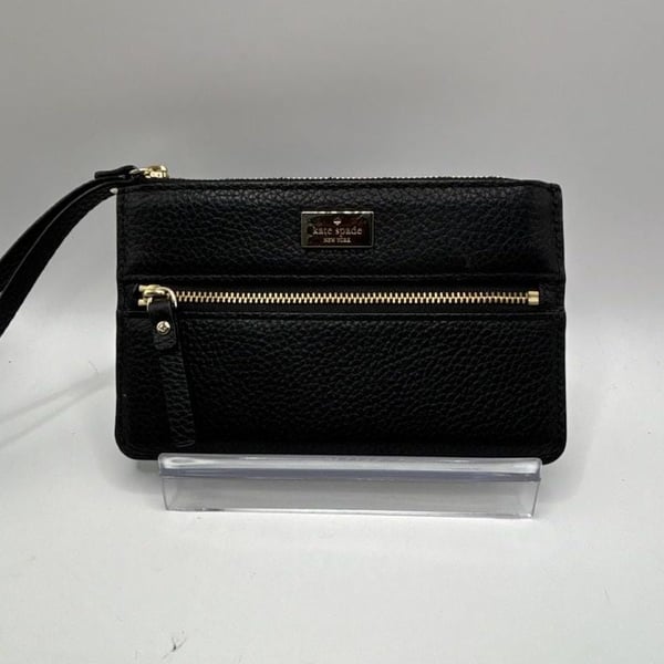 Kate Spade Black Pebbled Leather Zip Wristlet Wallet with Front Pocket
