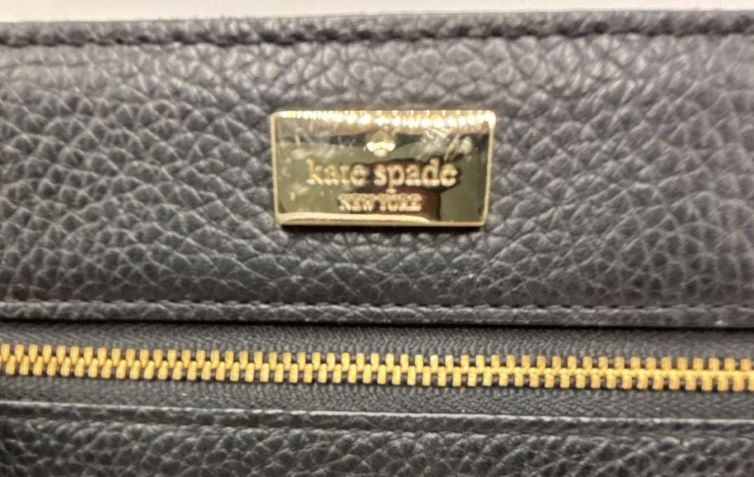 Kate Spade Black Pebbled Leather Zip Wristlet Wallet with Front Pocket 3