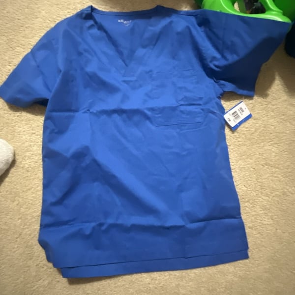 All Day by Landau Unisex V-Neck Scrub Top Royal Blue Extra Small New With Tags