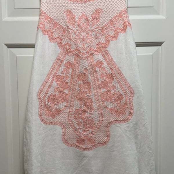 Gen Z Cottagecore Hipster Champagne & Strawberry White and Pink Embroidered Linen 