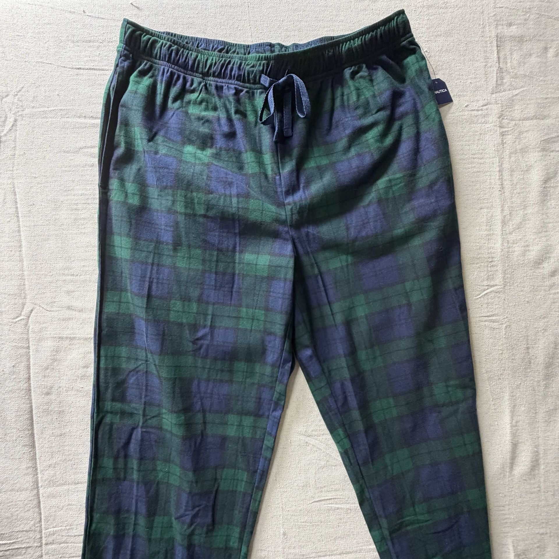Nautica Men's Green and Navy Plaid Flannel Long Sleeve Pajama Set Size M 2