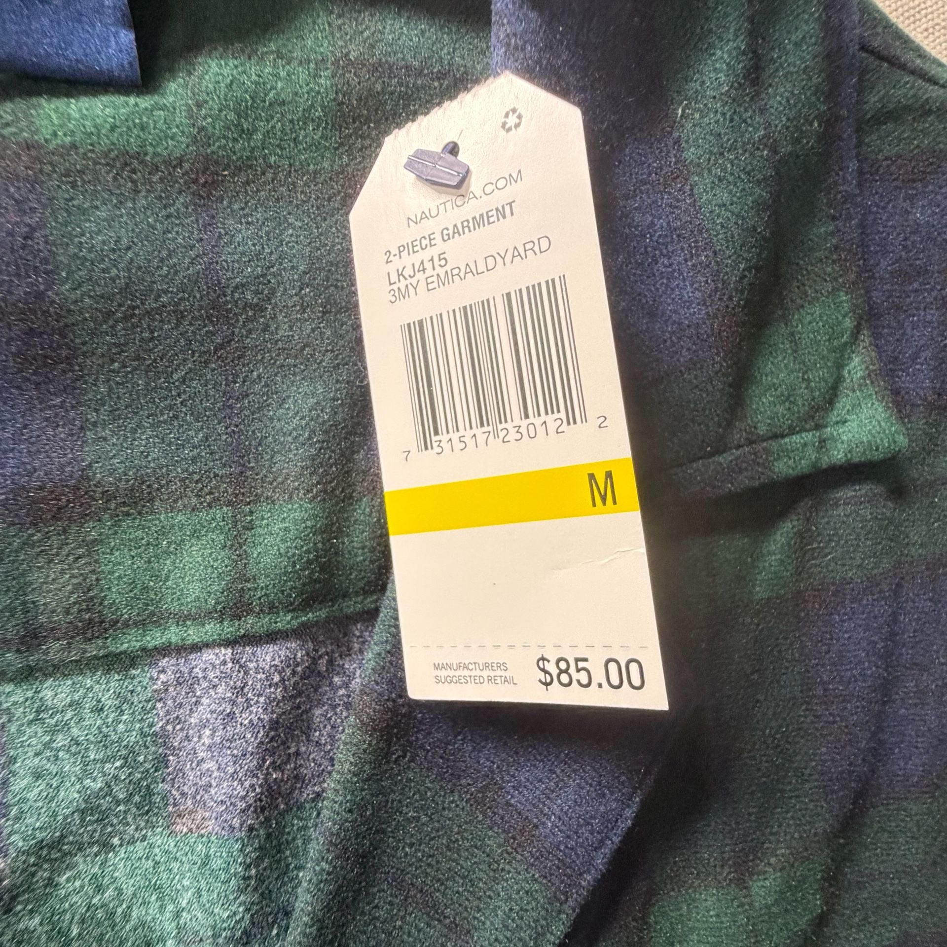 Nautica Men's Green and Navy Plaid Flannel Long Sleeve Pajama Set Size M 7
