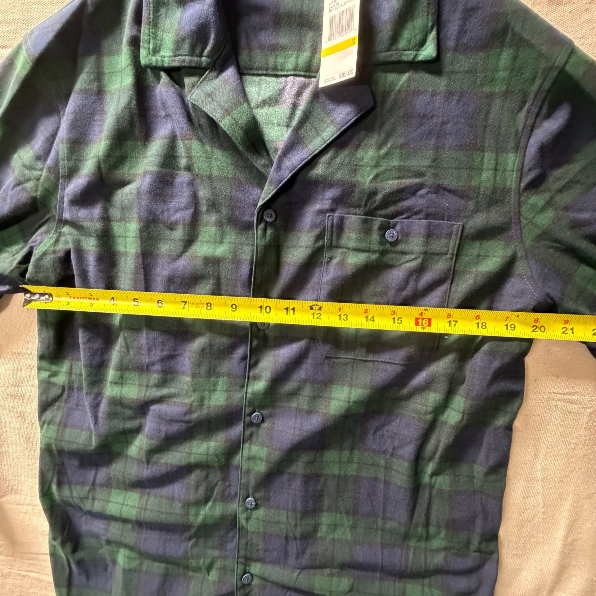 Nautica Men's Green and Navy Plaid Flannel Long Sleeve Pajama Set Size M 8