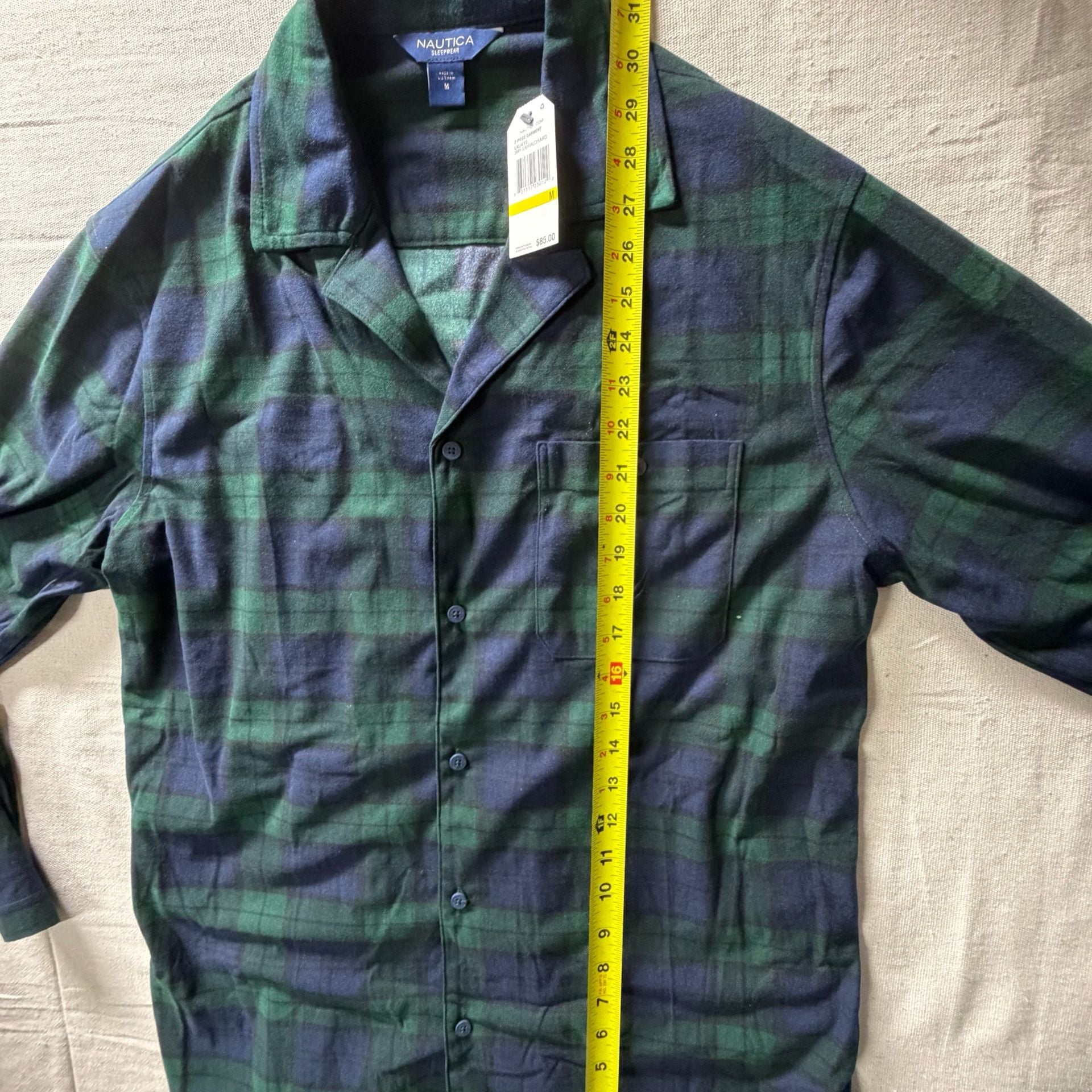 Nautica Men's Green and Navy Plaid Flannel Long Sleeve Pajama Set Size M 9