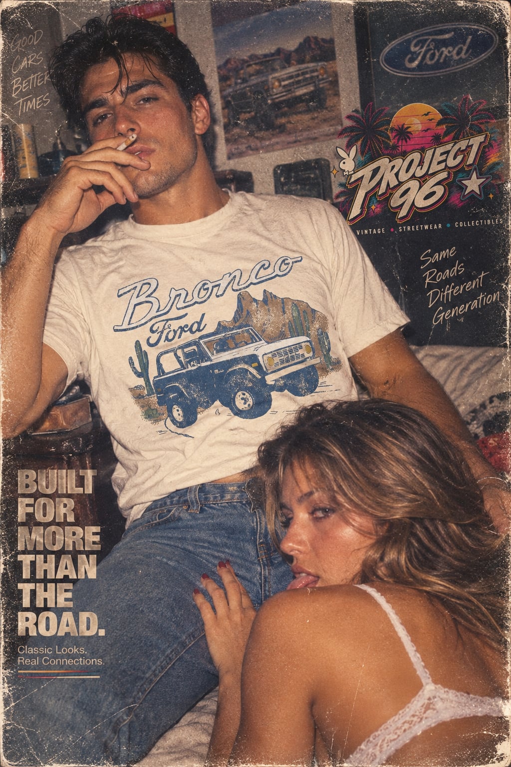Hybrid Apparel Ford Bronco Desert Graphic T-Shirt Offroad Truck Cream Men Size S 2