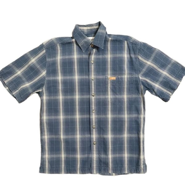 Carhartt Blue Plaid Short Sleeve Button Up Work Shirt with Pocket
