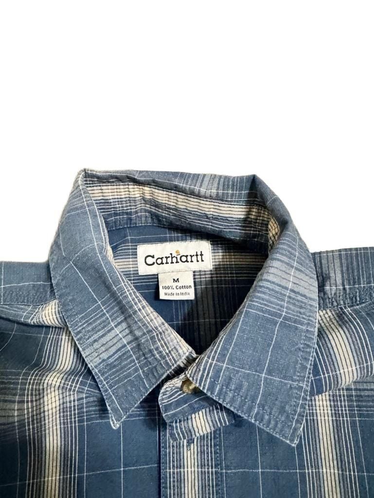 Carhartt Blue Plaid Short Sleeve Button Up Work Shirt with Pocket 4