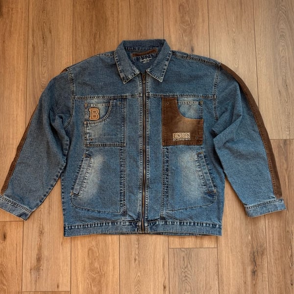 Brooklyn Xpress Vintage 90s Y2K Blue Denim & Corduroy Trim Zip Jacket