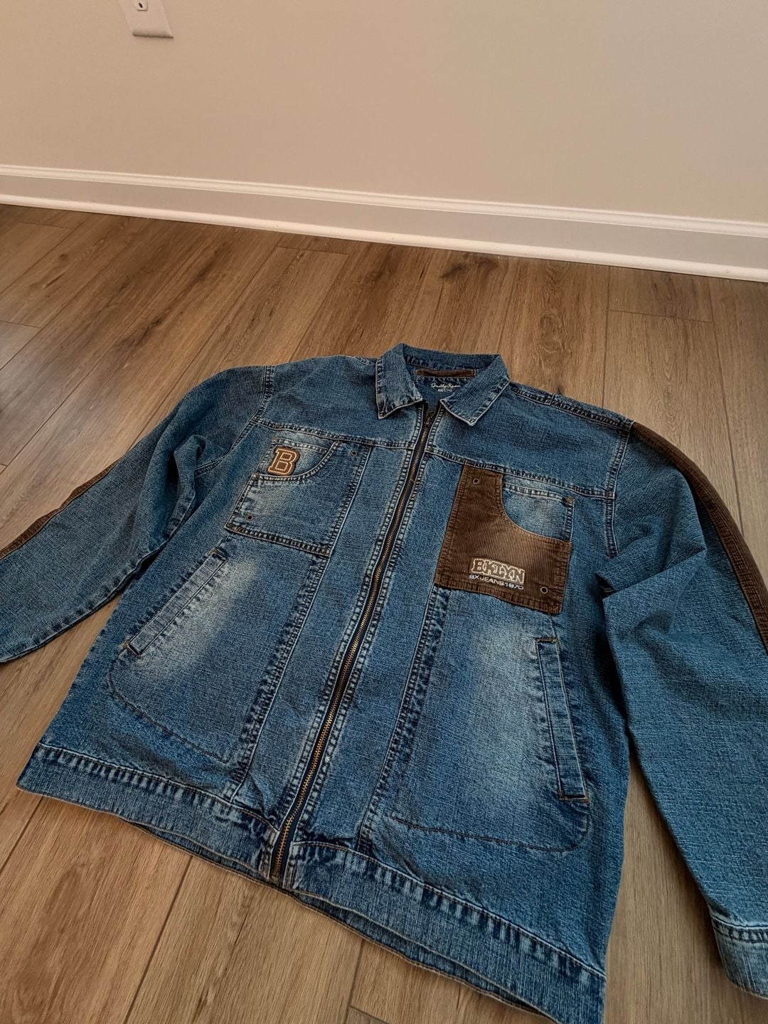Brooklyn Xpress Vintage 90s Y2K Blue Denim & Corduroy Trim Zip Jacket 3