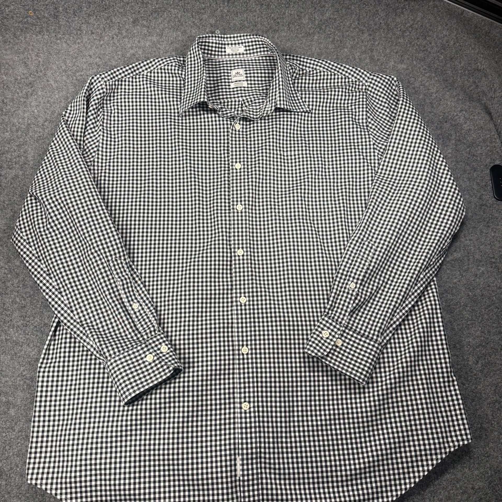 Peter Millar Nanoluxe Easycare Black White Gingham Check Dress Shirt XXL 2