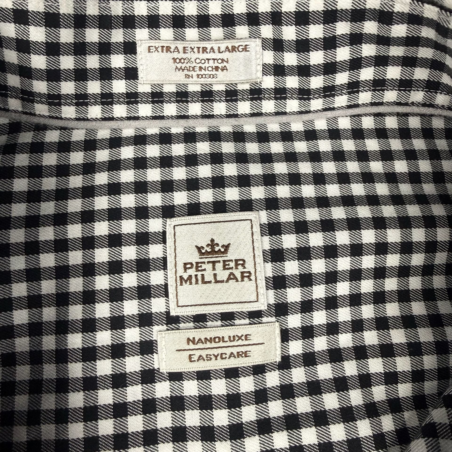 Peter Millar Nanoluxe Easycare Black White Gingham Check Dress Shirt XXL 3