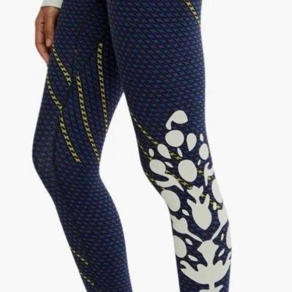 Free People Movement Never Better Graphic Leggings Large Navy Blue Athletic NWOT