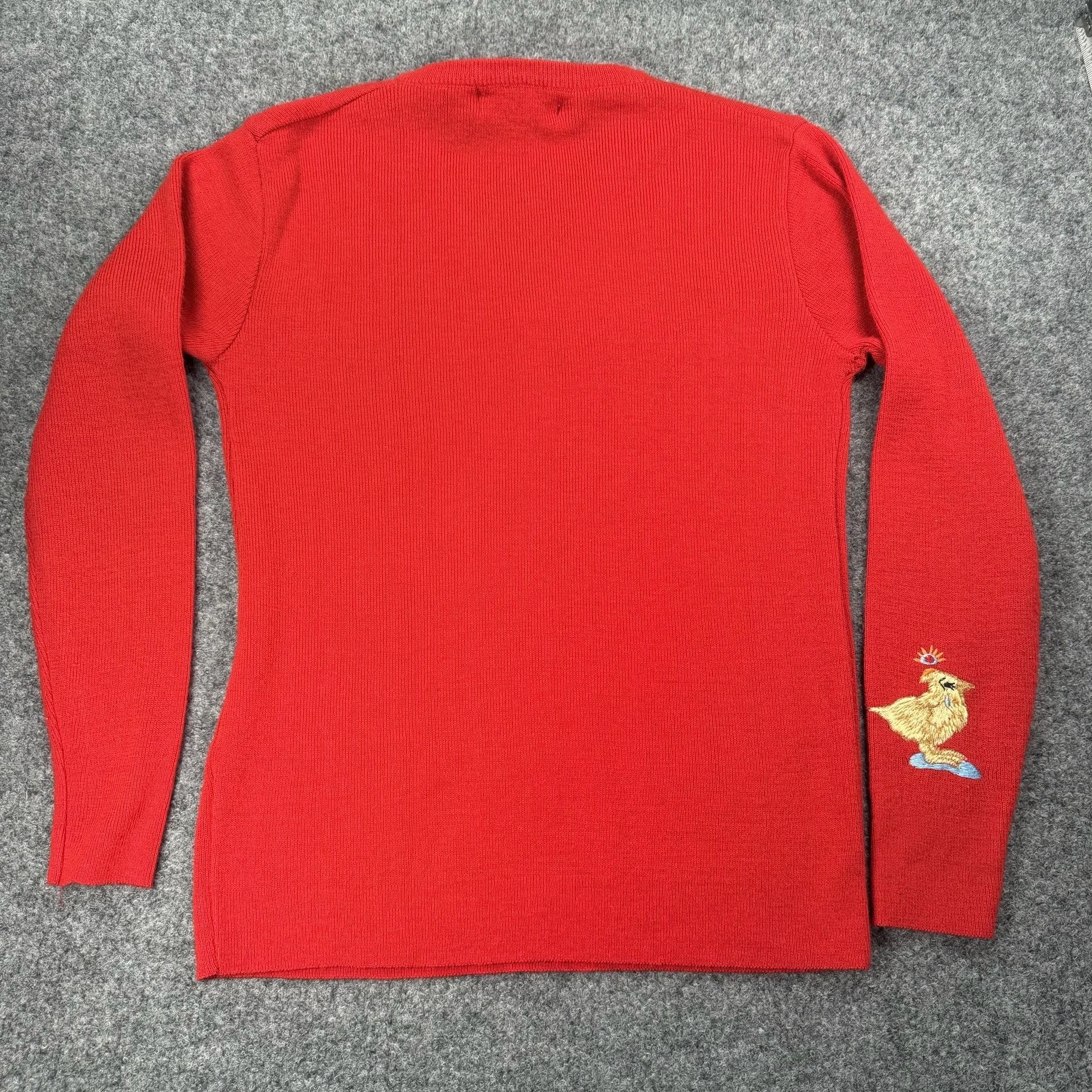Country Craft Vintage Red Novelty V-Neck Sweater Embroidered Rooster and Chicks 11