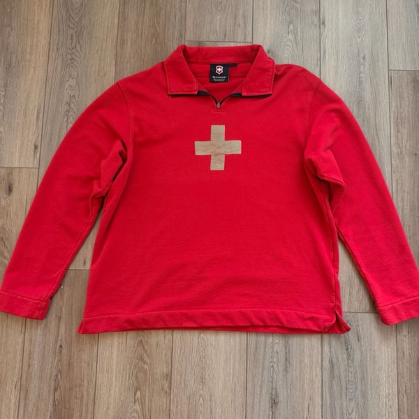 Swiss Army Red 1/4 Zip Pullover Sweatshirt with Swiss Cross Patch XL