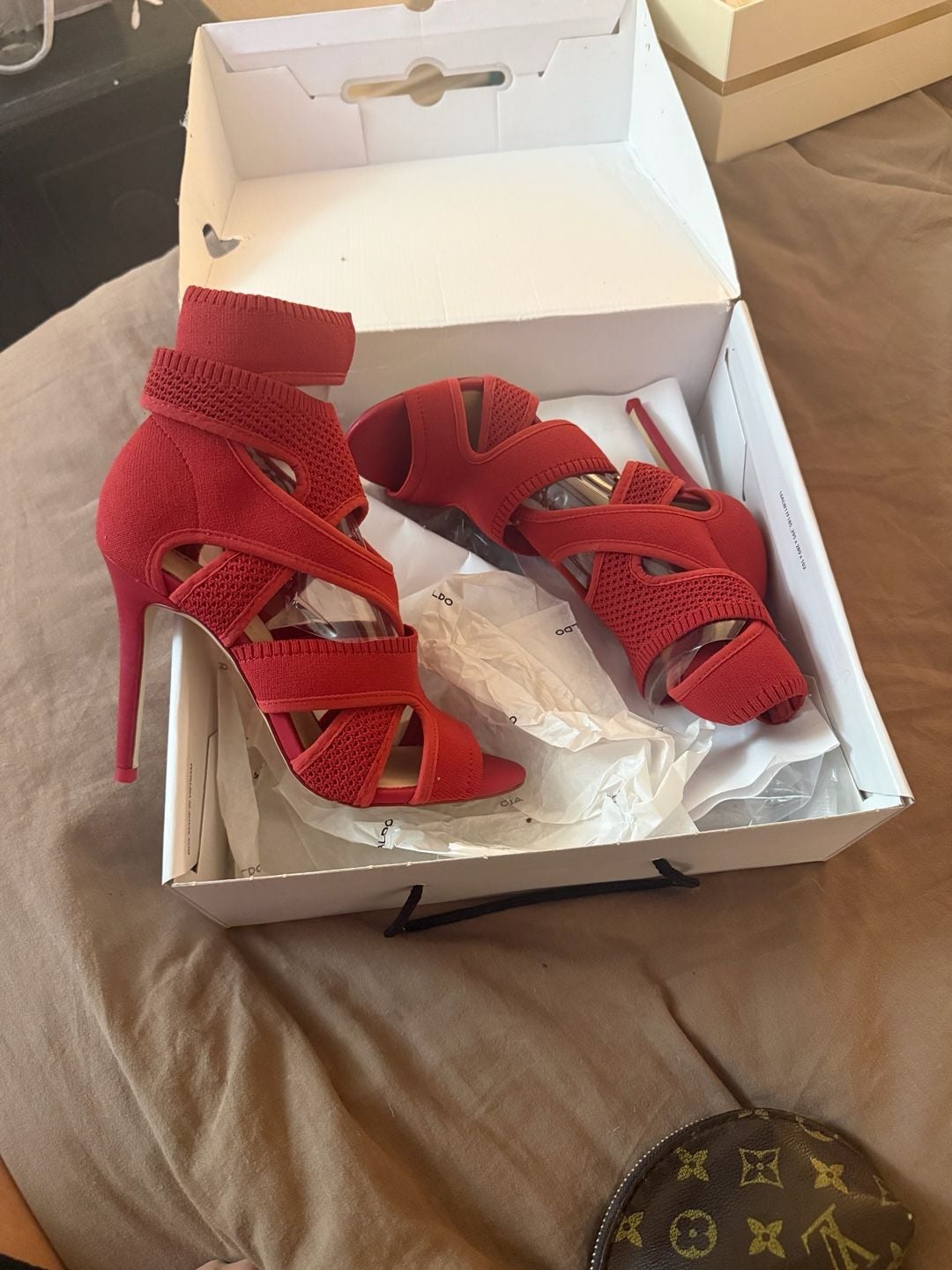 Aldo Traelian Red Fabric Stiletto Heeled Sandals 2