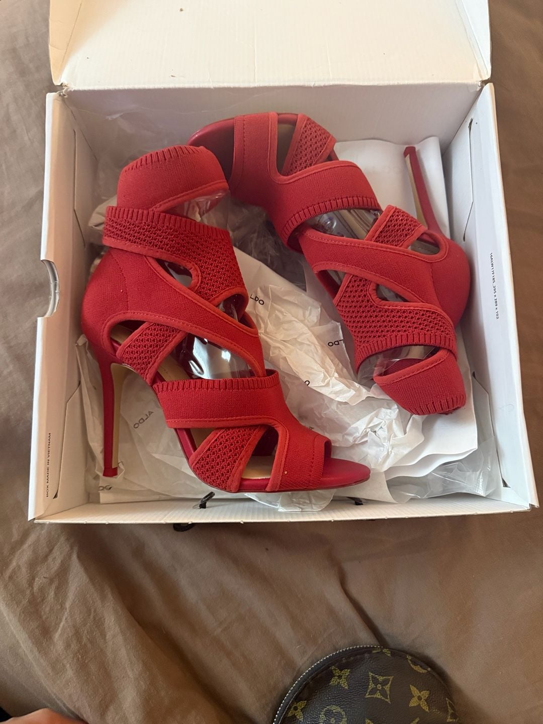 Aldo Traelian Red Fabric Stiletto Heeled Sandals 3