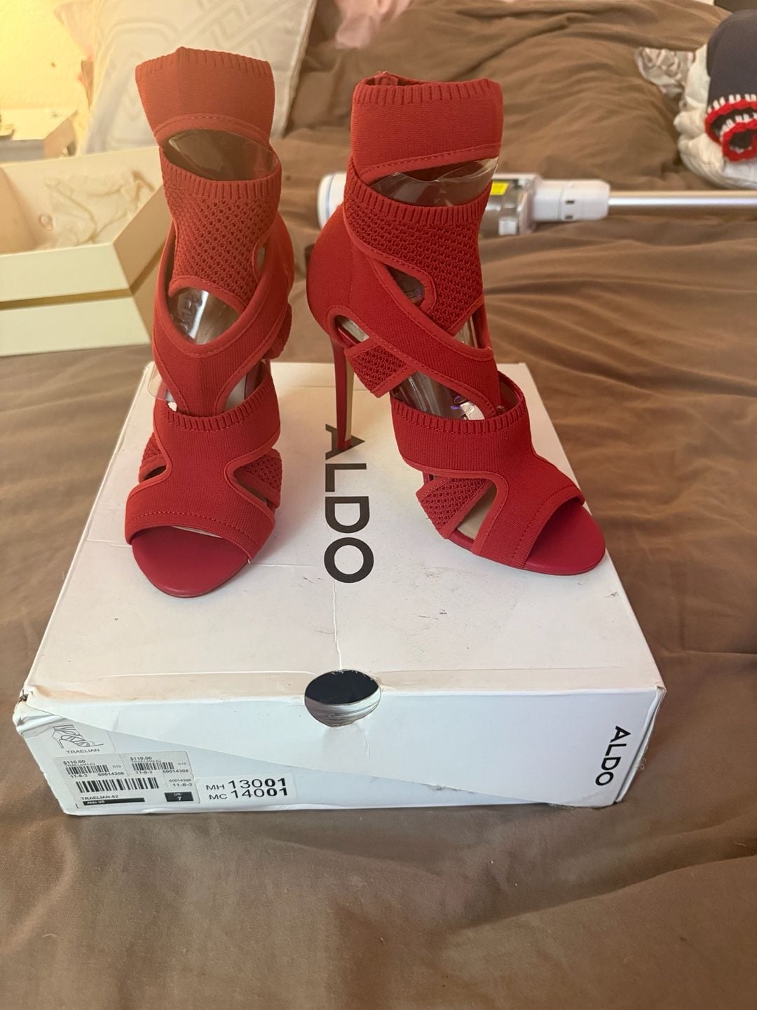 Aldo Traelian Red Fabric Stiletto Heeled Sandals 5