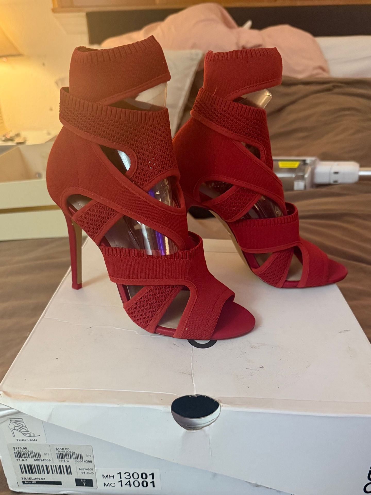Aldo Traelian Red Fabric Stiletto Heeled Sandals 6