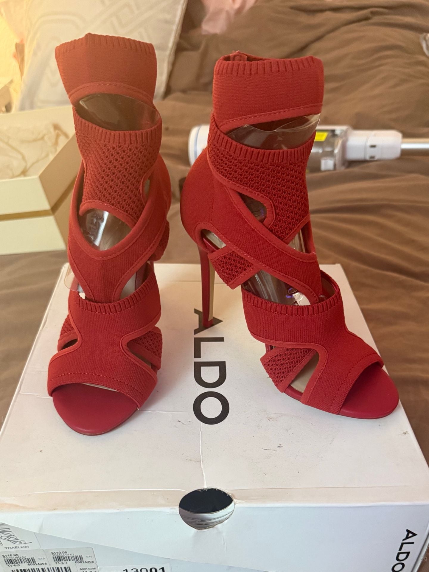 Aldo Traelian Red Fabric Stiletto Heeled Sandals 10