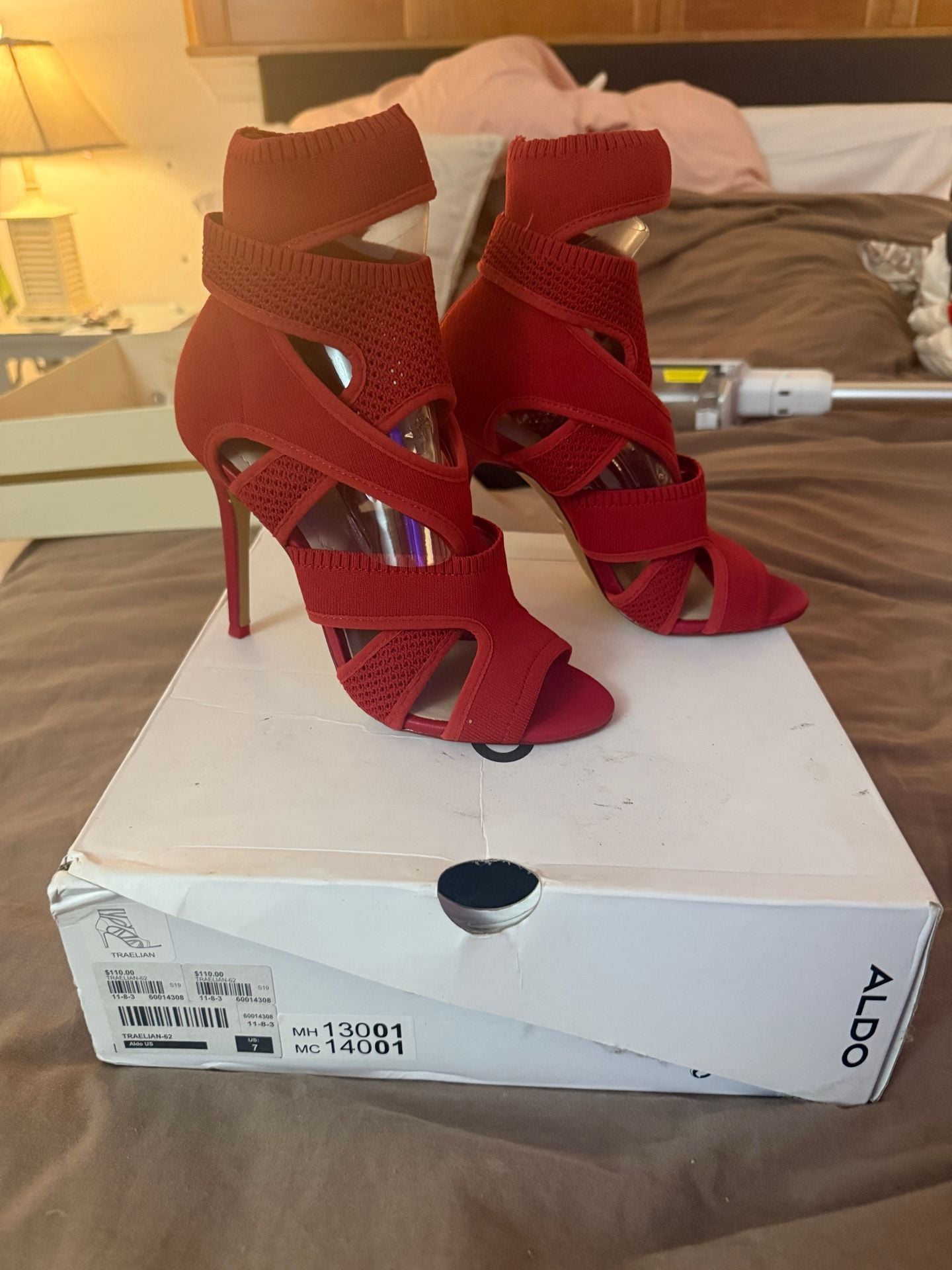 Aldo Traelian Red Fabric Stiletto Heeled Sandals 12
