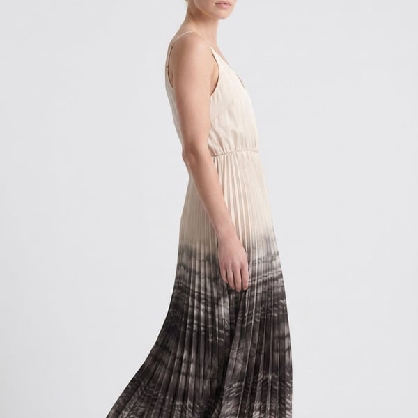 AllSaints Celilia Pleated Tie Dye Midi Dress Ecru White