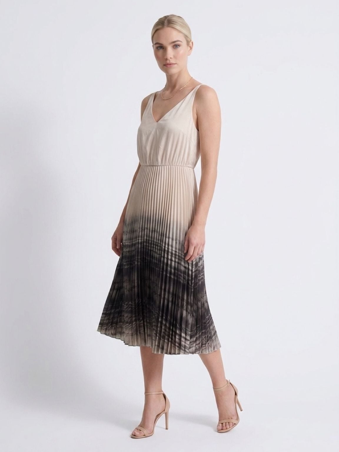 AllSaints Celilia Pleated Tie Dye Midi Dress Ecru White 5