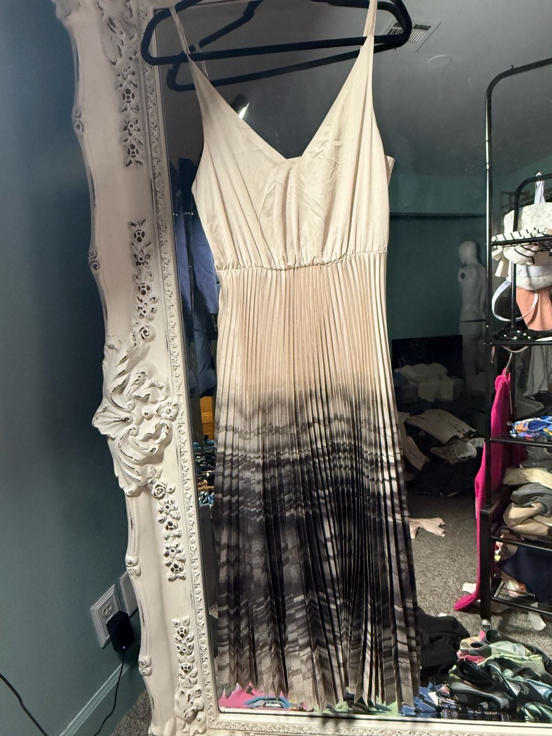 AllSaints Celilia Pleated Tie Dye Midi Dress Ecru White 7