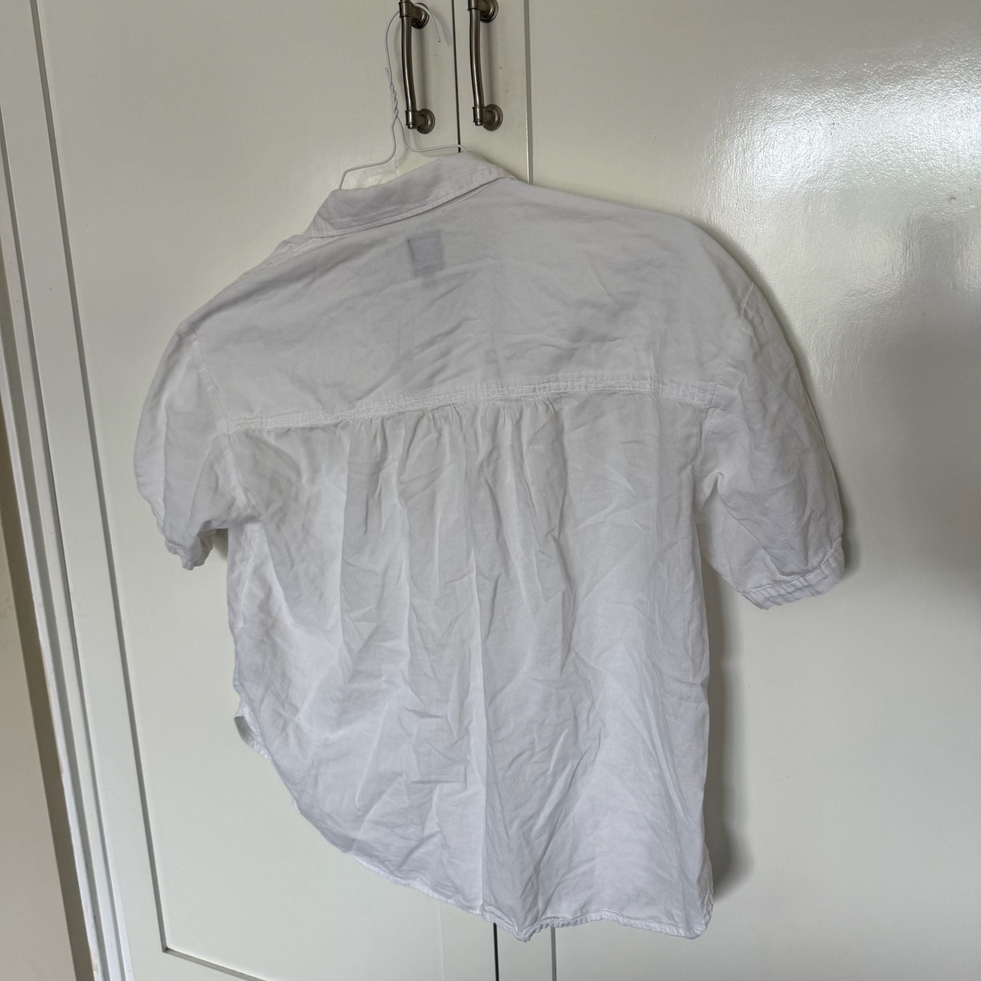 Gap White Short Sleeve Shirred Yoke Button Up Shirt Size M 7