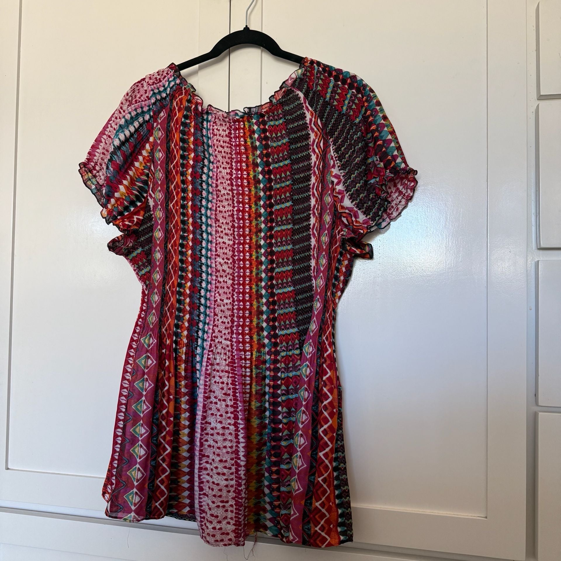 Melissa Paige Woman Boho Multi-Color Tribal Patchwork Print Blouse Tunic 2X 11