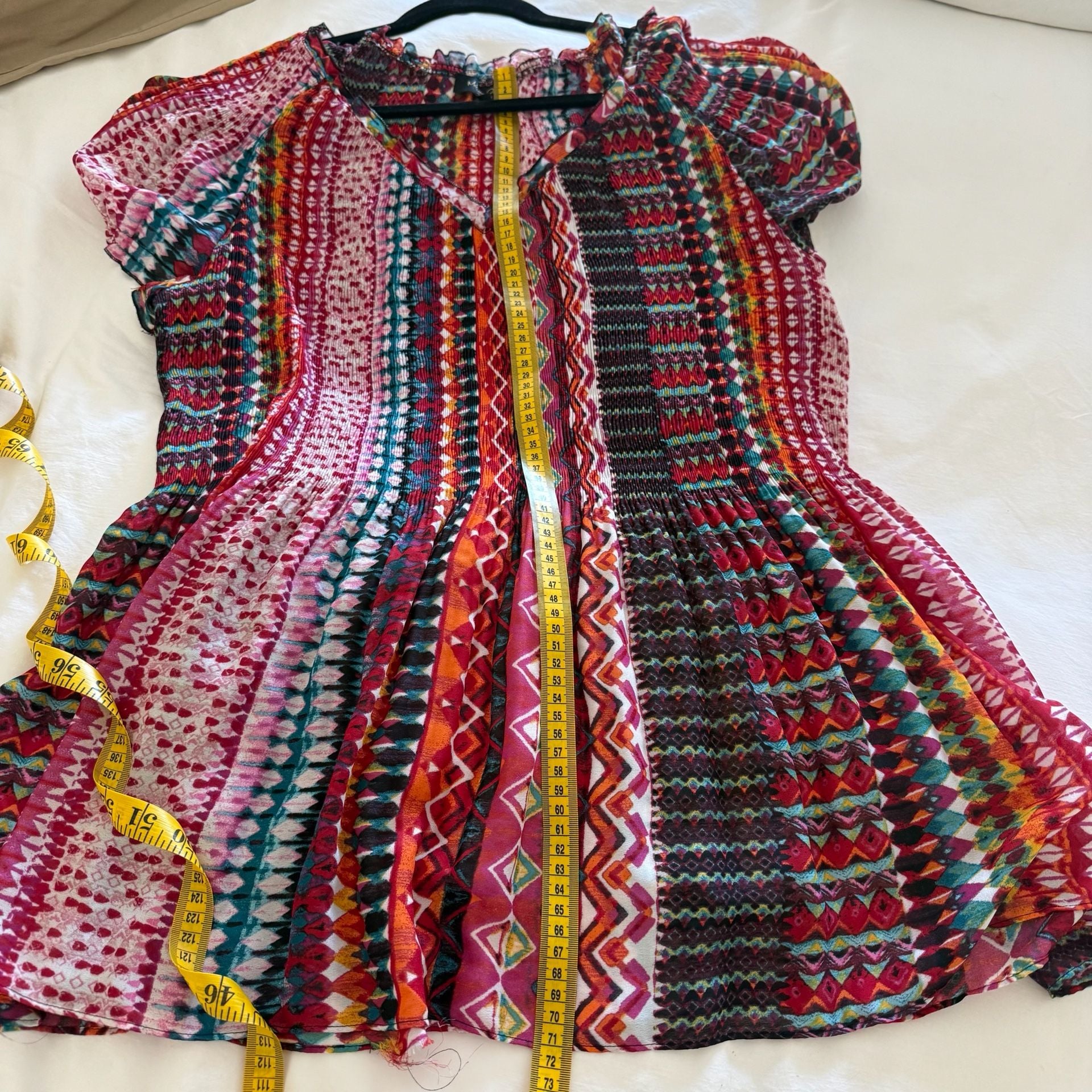 Melissa Paige Woman Boho Multi-Color Tribal Patchwork Print Blouse Tunic 2X 12