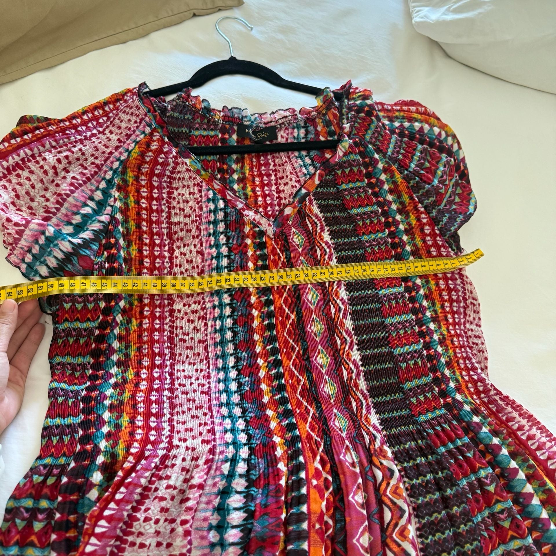Melissa Paige Woman Boho Multi-Color Tribal Patchwork Print Blouse Tunic 2X 15