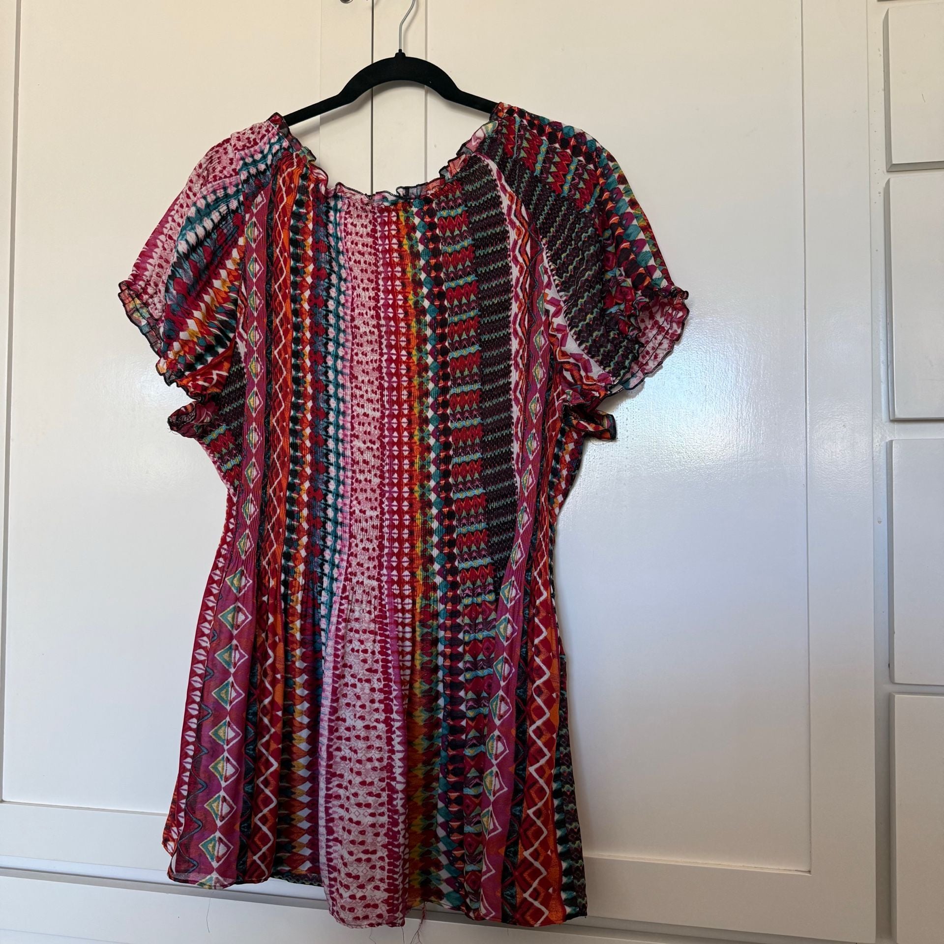 Melissa Paige Woman Boho Multi-Color Tribal Patchwork Print Blouse Tunic 2X 10