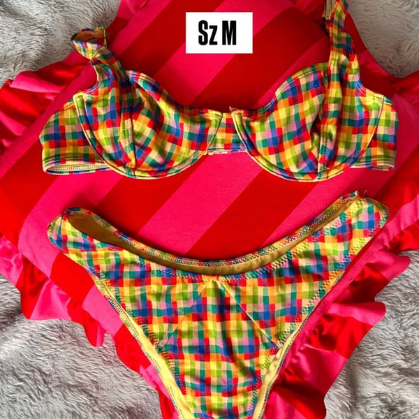 PACSUN Rainbow Plaid Joey Underwire Bralette Bikini Set
