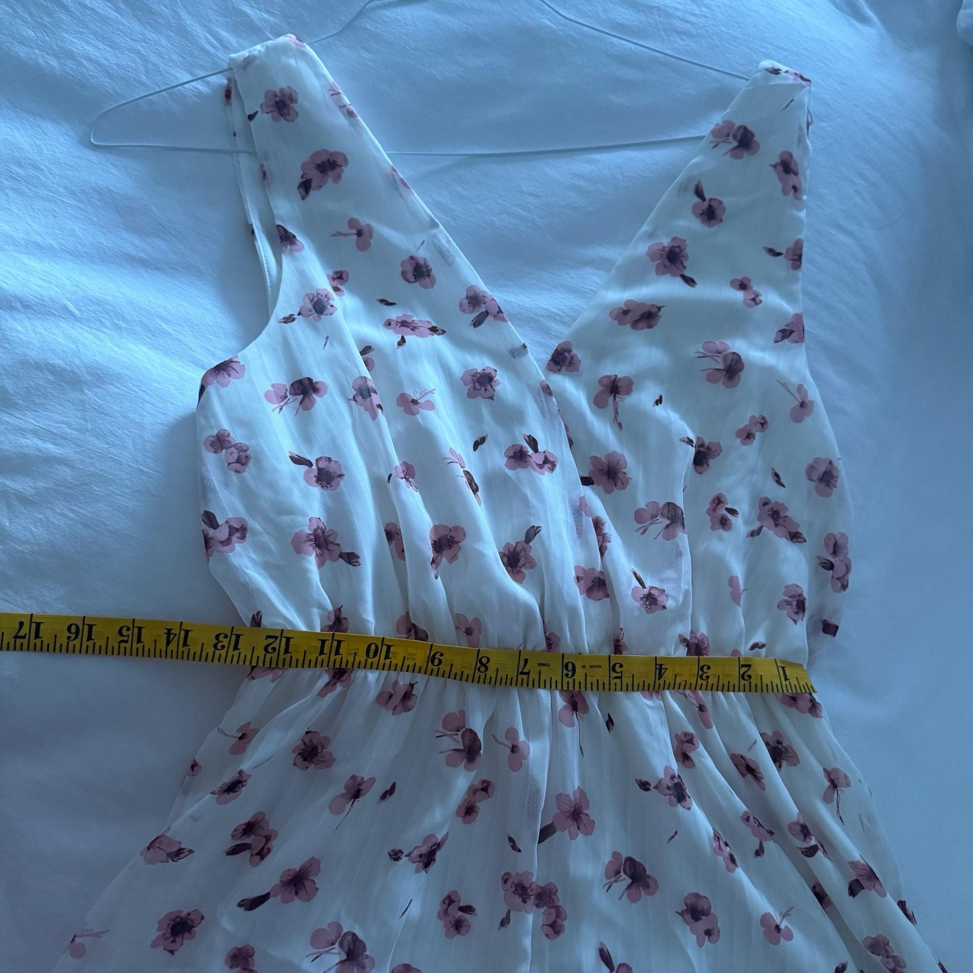 White Chiffon Pleated Floral Print V-Neck Romper 9
