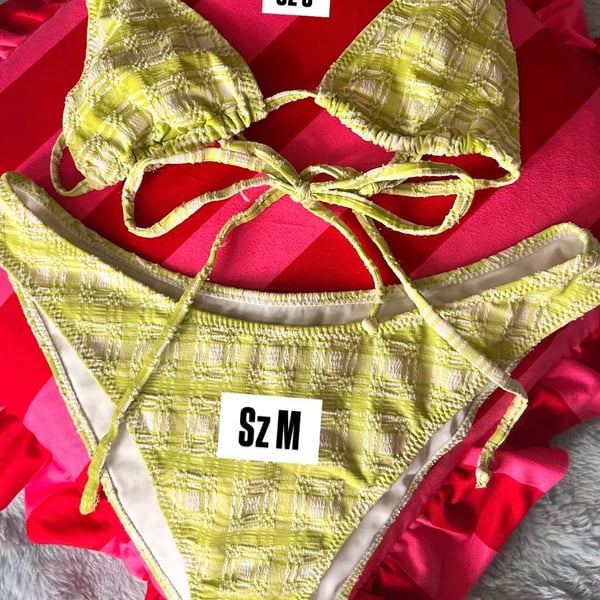 PACSUN Bikinis Textured Lime and White Halter Triangle Bikini Set