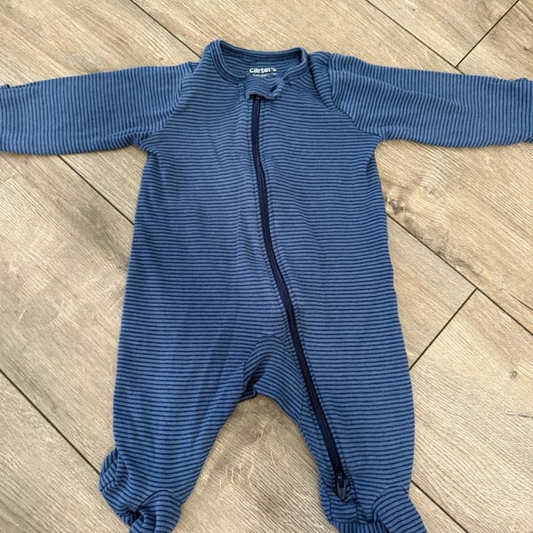 Carter's Just One You Blue Striped Zip-Up Footie Sleeper 3M