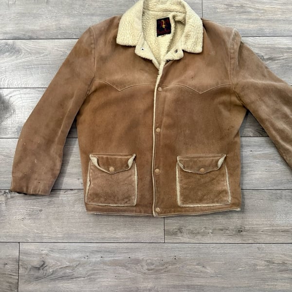 Knight n Squire Las Vegas Vintage Suede Sherpa Lined Western Jacket Size 40