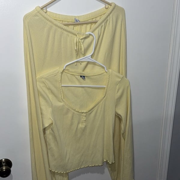 Old Navy Vintage Yellow Ribbed Lounge Set Henley Top Pants Y2K Pajama Set M